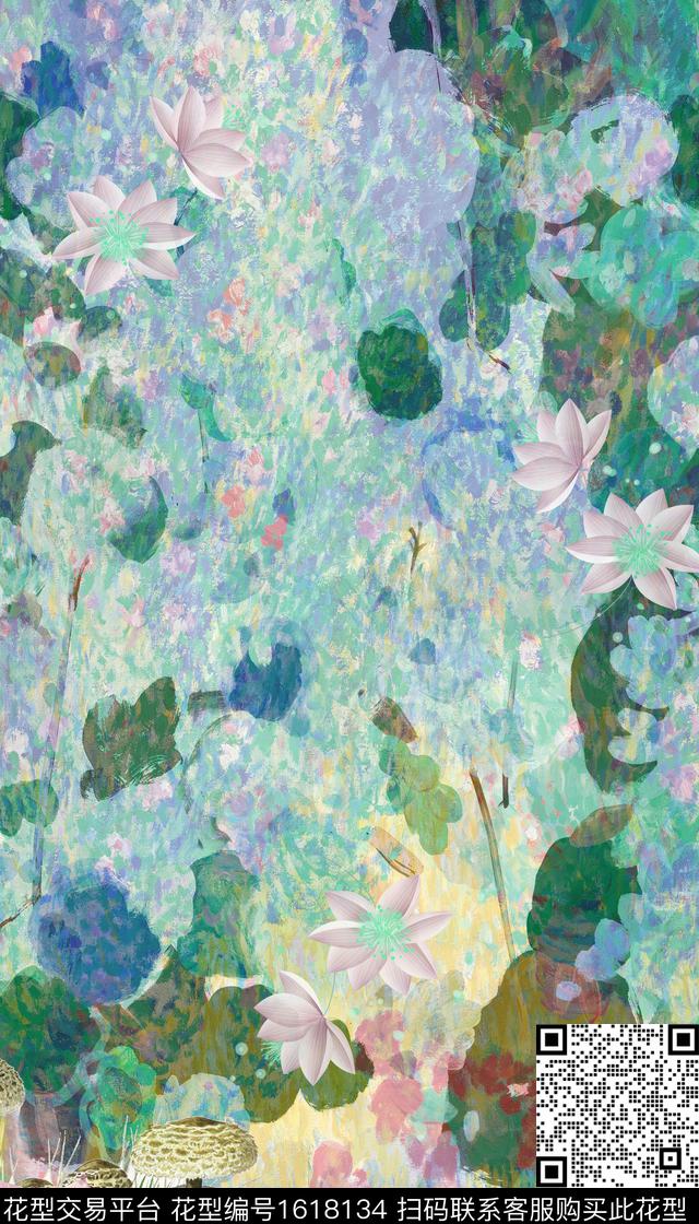 花卉荷花中国风数码印花华亿平台下载（图片编号: 1618134） - 瓦栏（Walan）