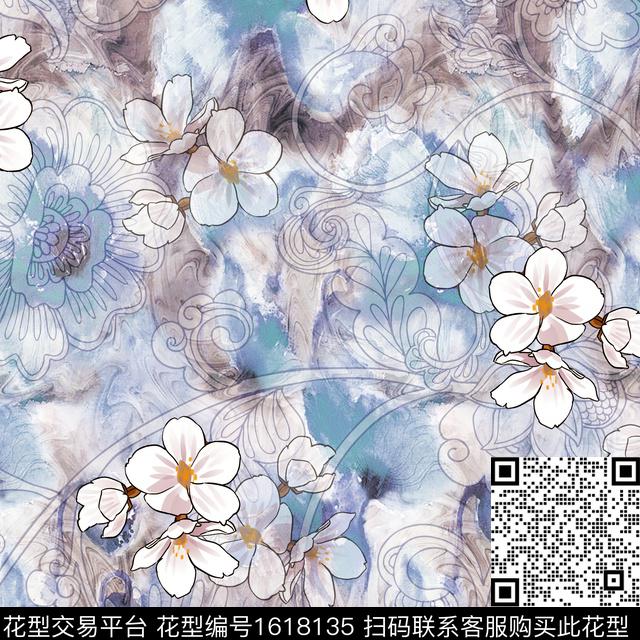 晕染肌理抽象花卉小碎花数码印花华亿平台下载（图片编号: 1618135） - 瓦栏（Walan）