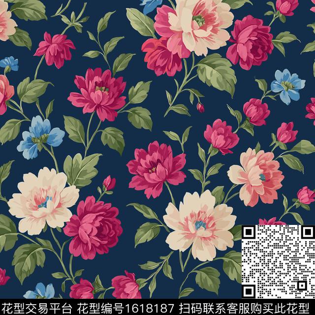 花卉满版散花绿植树叶数码印花华亿平台下载（图片编号: 1618187） - 瓦栏（Walan）