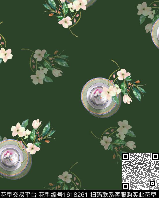 花卉影花餐具数码印花华亿平台下载（图片编号: 1618261） - 瓦栏（Walan）