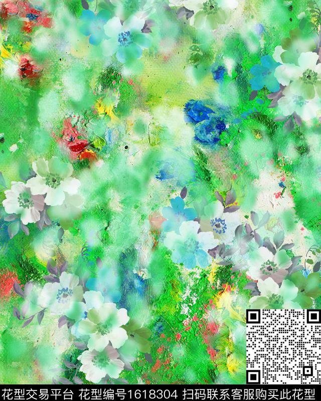 晕染肌理小碎花油画华亿平台数码印花华亿平台下载（图片编号: 1618304） - 瓦栏（Walan）