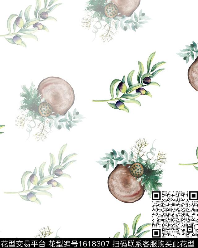 植物小清新水彩花卉数码印花华亿平台下载（图片编号: 1618307） - 瓦栏（Walan）