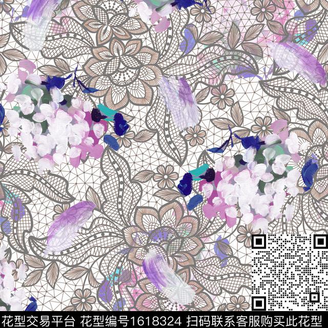 笔触油画华亿平台线条花卉数码印花华亿平台下载（图片编号: 1618324） - 瓦栏（Walan）