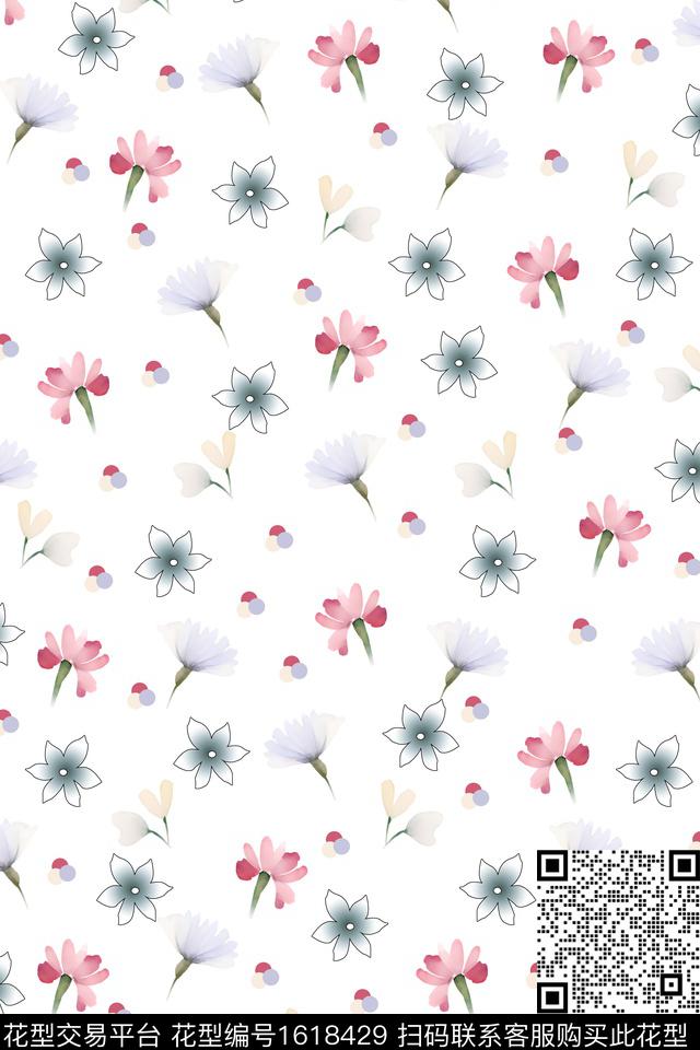 满版散花小碎花清爽底花卉数码印花华亿平台下载（图片编号: 1618429） - 瓦栏（Walan）