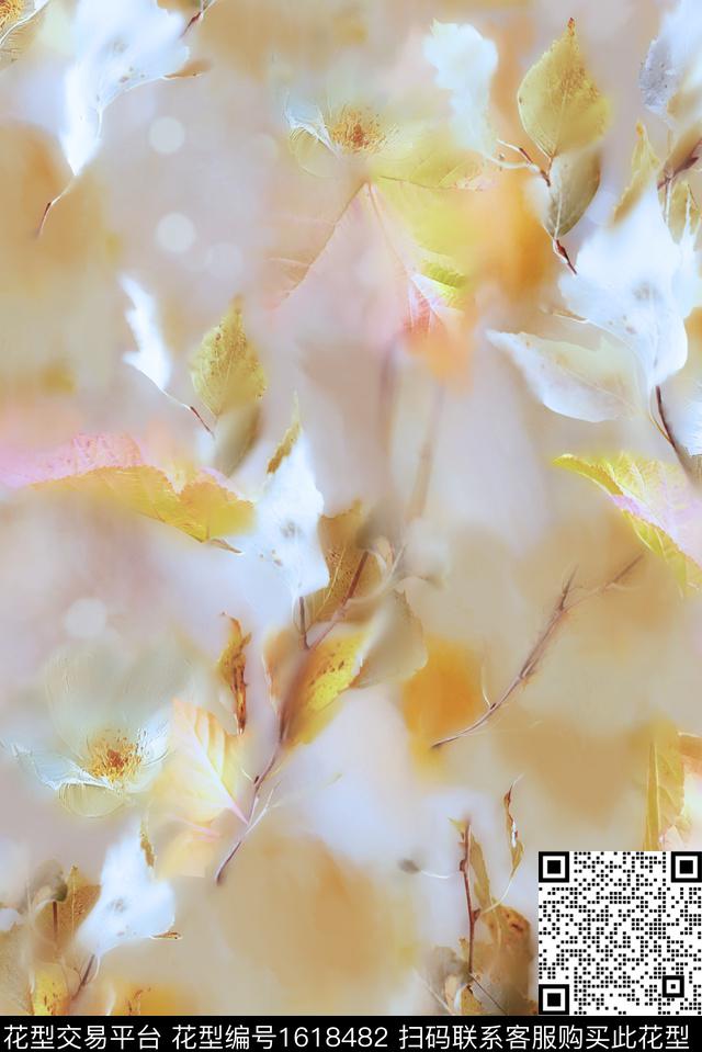 侘寂风渐变模糊花卉数码印花华亿平台下载（图片编号: 1618482） - 瓦栏（Walan）
