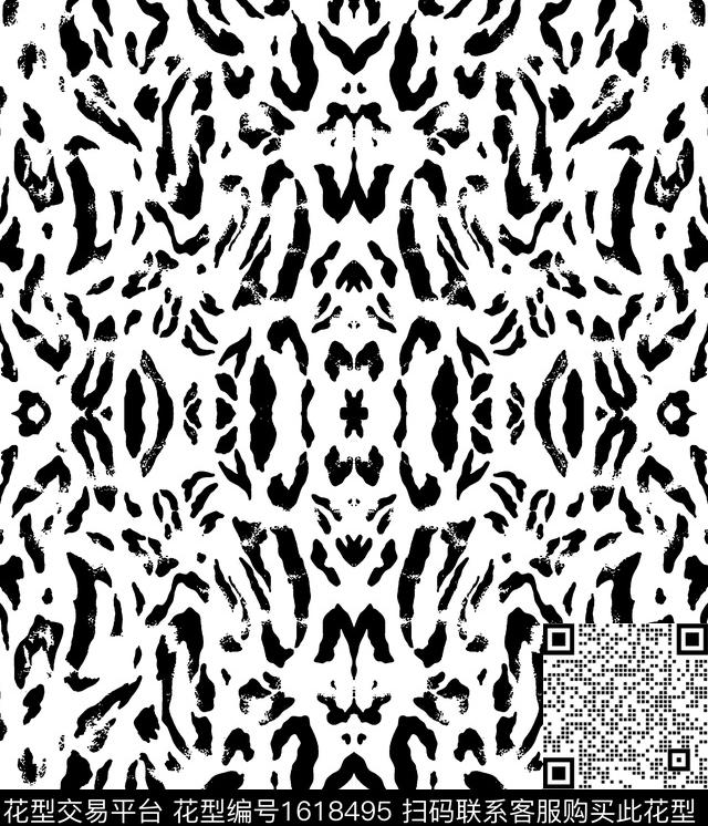 豹纹黑白条纹传统印花华亿平台下载（图片编号: 1618495） - 瓦栏（Walan）