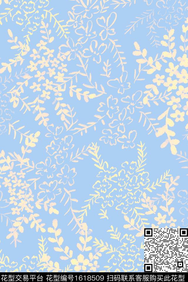 小清新清爽底花卉花卉数码印花华亿平台下载（图片编号: 1618509） - 瓦栏（Walan）