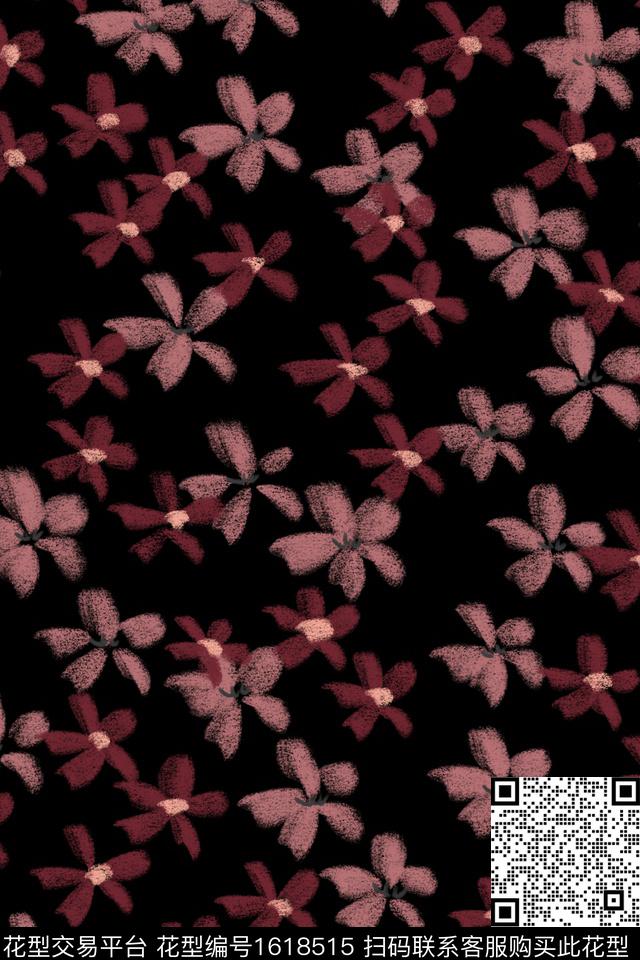 黑底花卉花卉小碎花数码印花华亿平台下载（图片编号: 1618515） - 瓦栏（Walan）