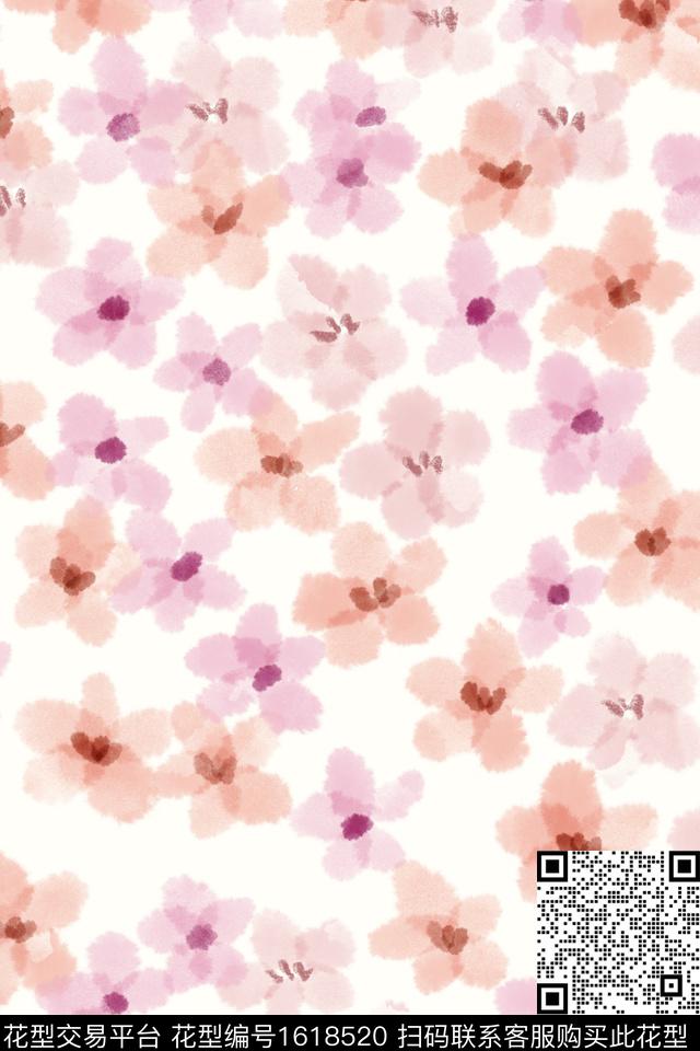 小清新清爽底花卉花卉数码印花华亿平台下载（图片编号: 1618520） - 瓦栏（Walan）
