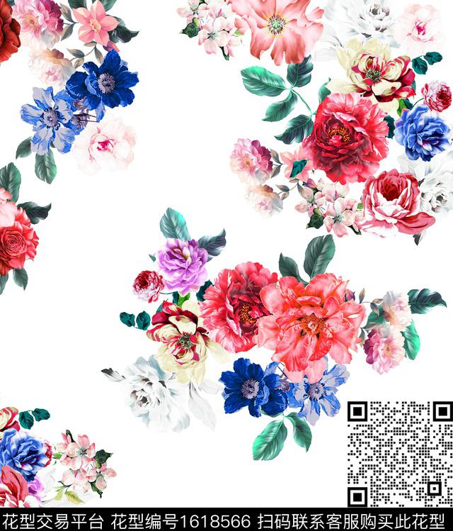 花卉大花清爽底花卉数码印花华亿平台下载（图片编号: 1618566） - 瓦栏（Walan）