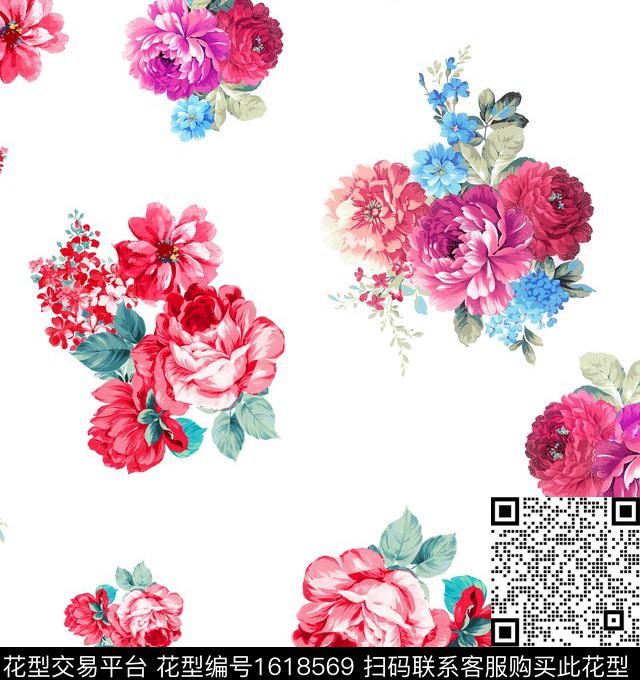花卉大花清爽底花卉数码印花华亿平台下载（图片编号: 1618569） - 瓦栏（Walan）