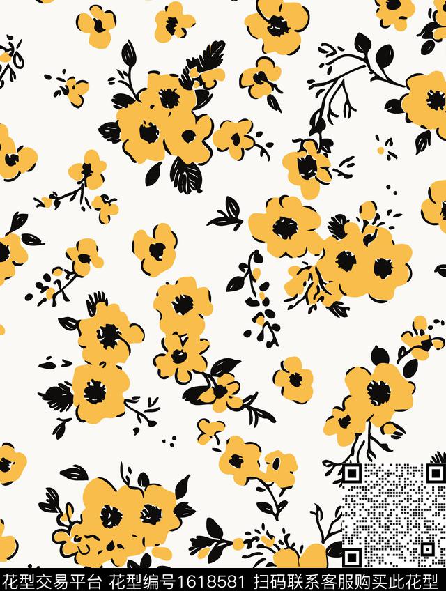花卉满版散花清爽底花卉传统印花华亿平台下载（图片编号: 1618581） - 瓦栏（Walan）