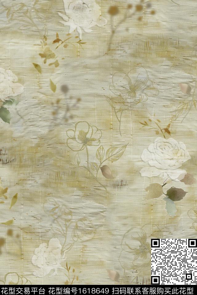 花卉织布纹理侘寂风数码印花华亿平台下载（图片编号: 1618649） - 瓦栏（Walan）