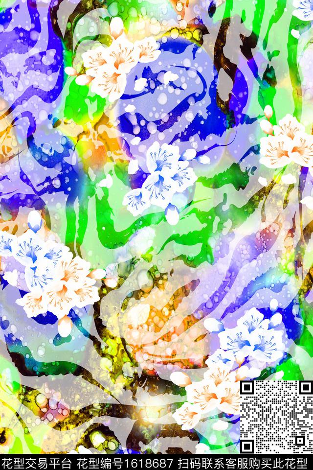 晕染肌理斑马纹小碎花数码印花华亿平台下载（图片编号: 1618687） - 瓦栏（Walan）