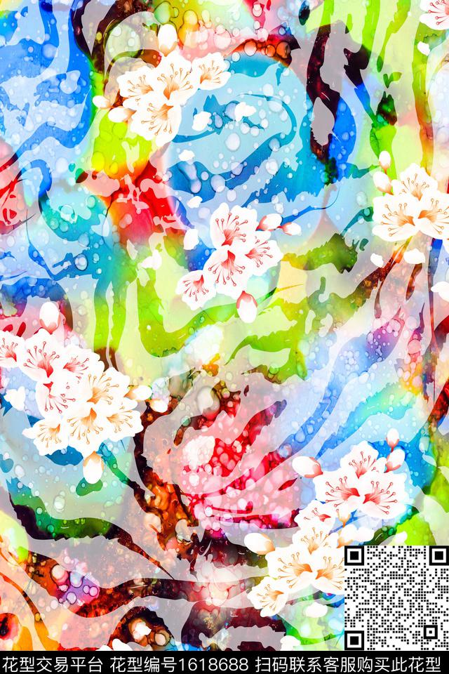 抽象花卉炫彩数码印花华亿平台下载（图片编号: 1618688） - 瓦栏（Walan）