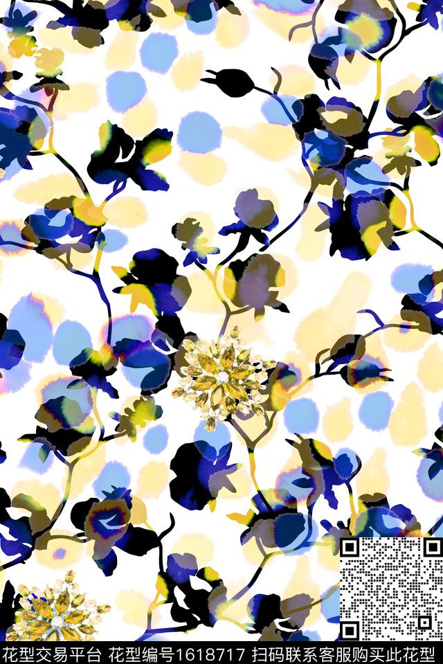 花卉水彩波点数码印花华亿平台下载（图片编号: 1618717） - 瓦栏（Walan）