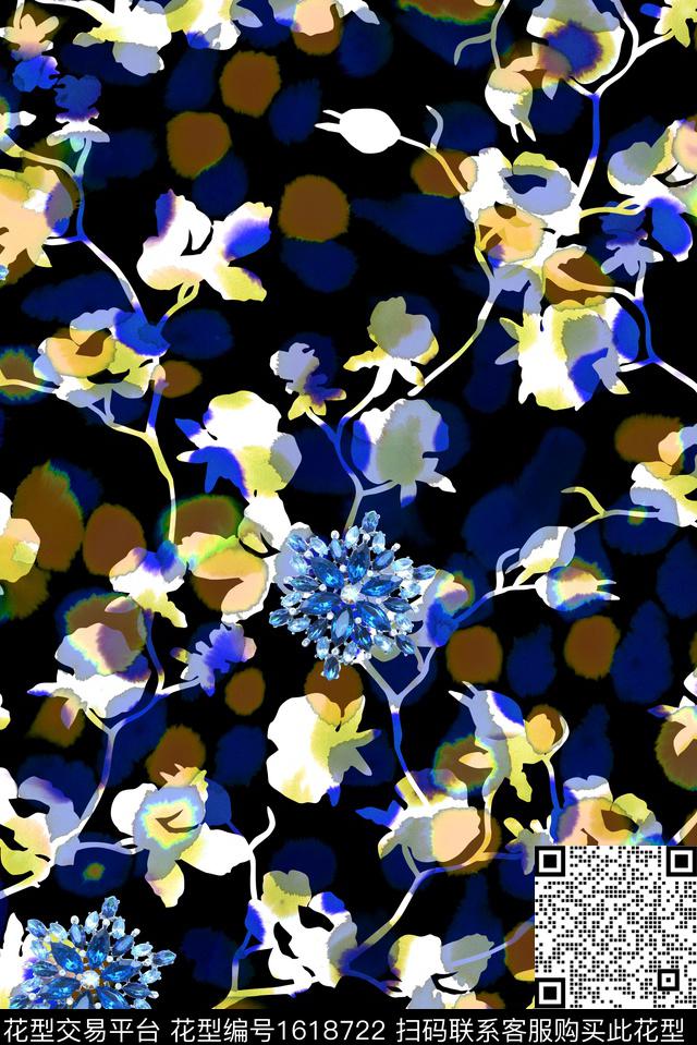 珠宝宝石晕染肌理水彩花卉数码印花华亿平台下载（图片编号: 1618722） - 瓦栏（Walan）