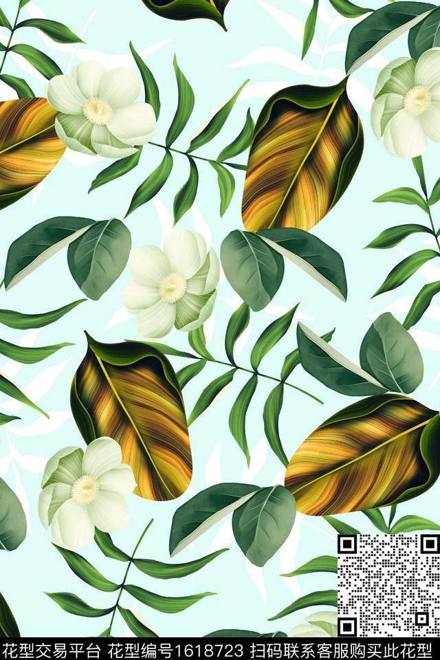 花卉绿植树叶数码印花华亿平台下载（图片编号: 1618723） - 瓦栏（Walan）