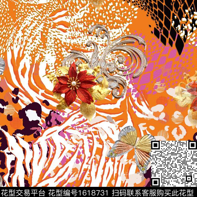 珠宝宝石花卉蝴蝶线条数码印花华亿平台下载（图片编号: 1618731） - 瓦栏（Walan）