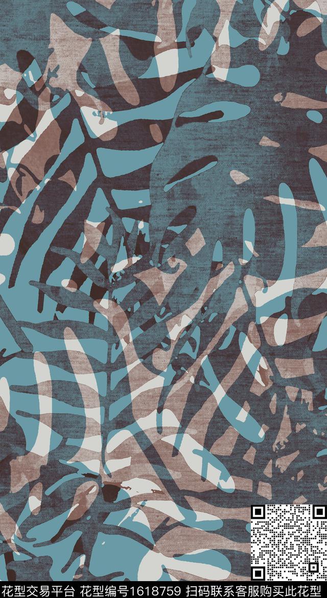 棕榈叶剪影热带华亿平台数码印花华亿平台下载（图片编号: 1618759） - 瓦栏（Walan）