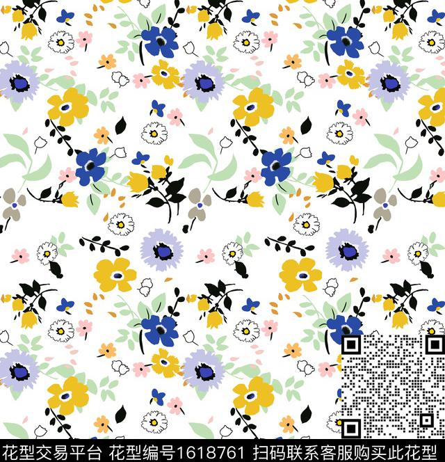 花卉小碎花手绘传统印花华亿平台下载（图片编号: 1618761） - 瓦栏（Walan）