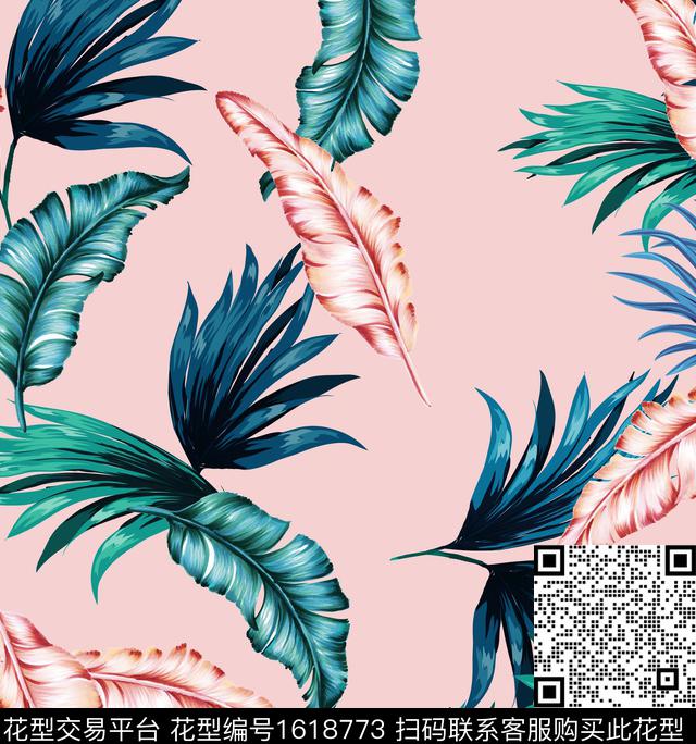 热带华亿平台绿植树叶棕榈树数码印花华亿平台下载（图片编号: 1618773） - 瓦栏（Walan）