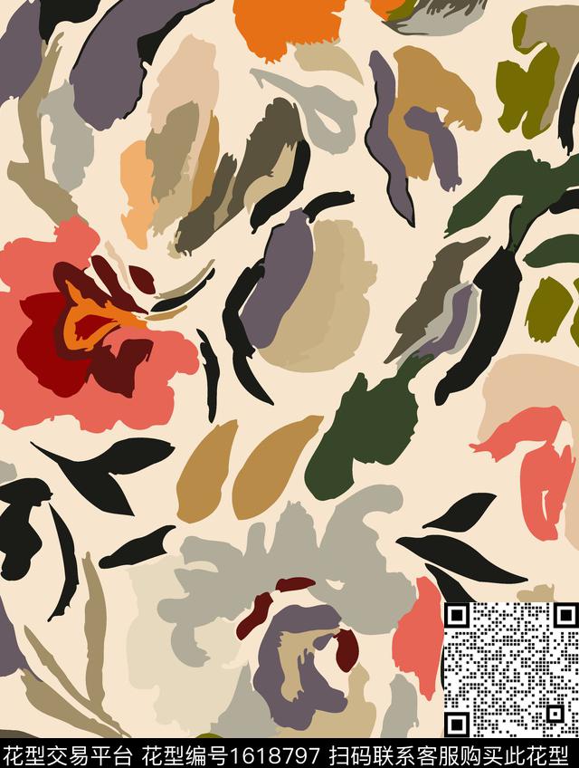 花卉手绘传统印花华亿平台下载（图片编号: 1618797） - 瓦栏（Walan）