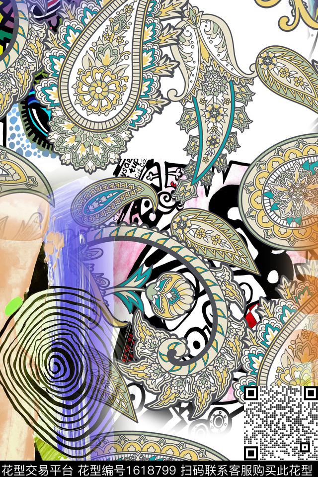 民族风佩斯利火腿花数码印花华亿平台下载（图片编号: 1618799） - 瓦栏（Walan）