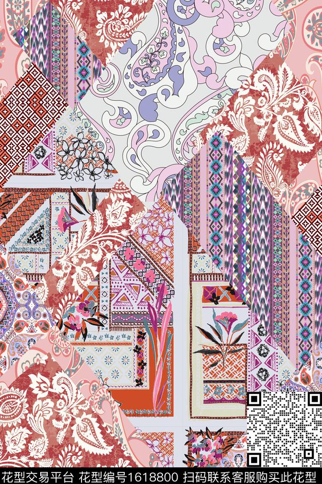 真丝民族风复古数码印花华亿平台下载（图片编号: 1618800） - 瓦栏（Walan）