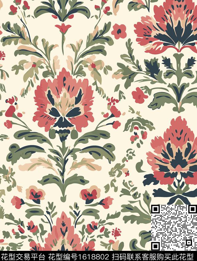 花卉民族风民族花卉传统印花华亿平台下载（图片编号: 1618802） - 瓦栏（Walan）