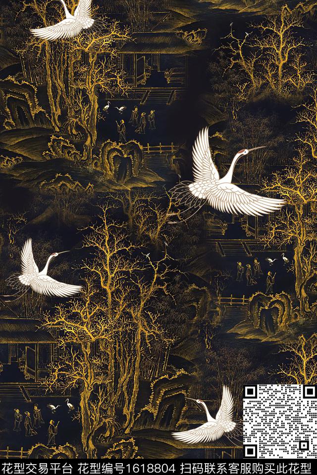 中国风复古香云纱数码印花华亿平台下载（图片编号: 1618804） - 瓦栏（Walan）