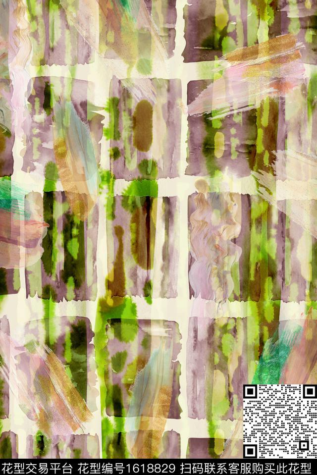 抽象格子笔触数码印花华亿平台下载（图片编号: 1618829） - 瓦栏（Walan）