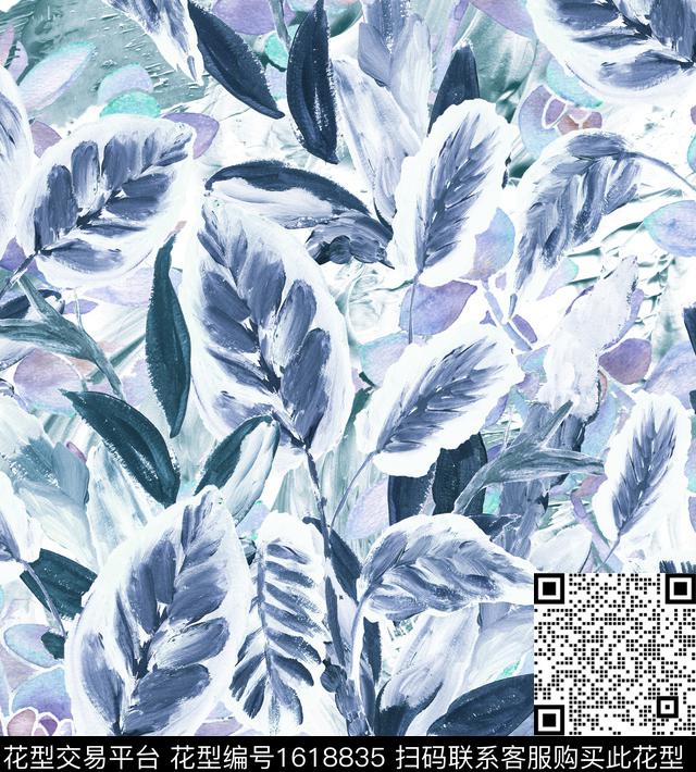 晕染肌理笔触水彩花卉数码印花华亿平台下载（图片编号: 1618835） - 瓦栏（Walan）