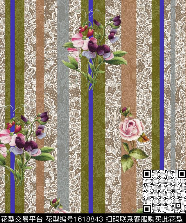 绣花华亿平台线条花卉条纹数码印花华亿平台下载（图片编号: 1618843） - 瓦栏（Walan）