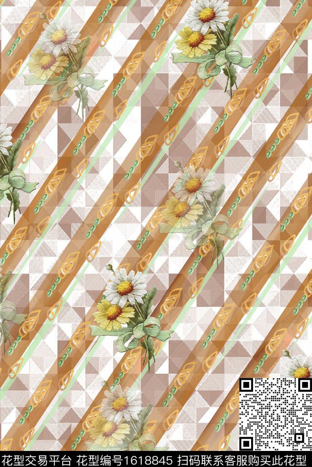 花卉格子条纹数码印花华亿平台下载（图片编号: 1618845） - 瓦栏（Walan）