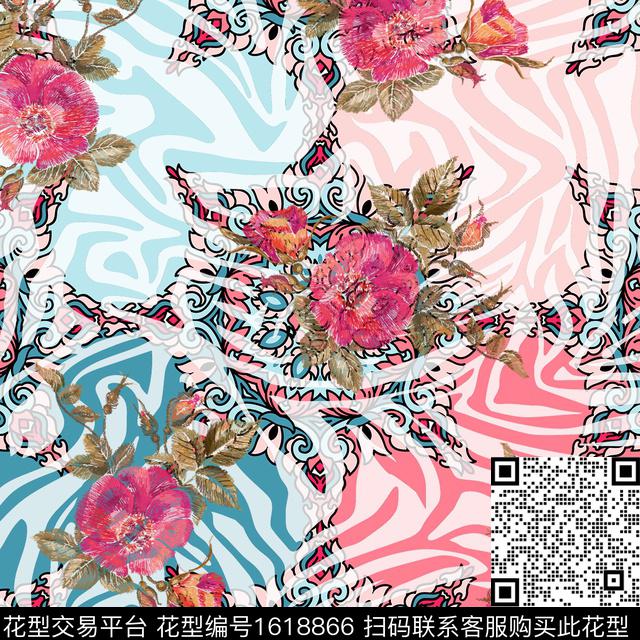 花卉古典纹样民族风数码印花华亿平台下载（图片编号: 1618866） - 瓦栏（Walan）