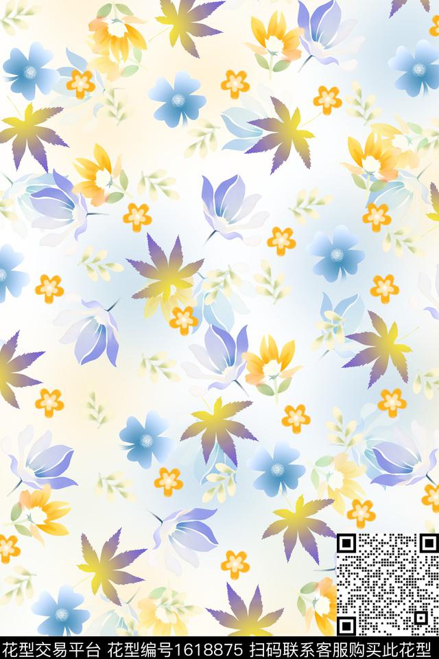 满版散花小碎花渐变数码印花华亿平台下载（图片编号: 1618875） - 瓦栏（Walan）