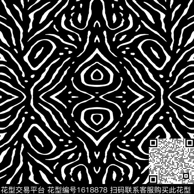 对称对称花黑白条纹传统印花华亿平台下载（图片编号: 1618878） - 瓦栏（Walan）