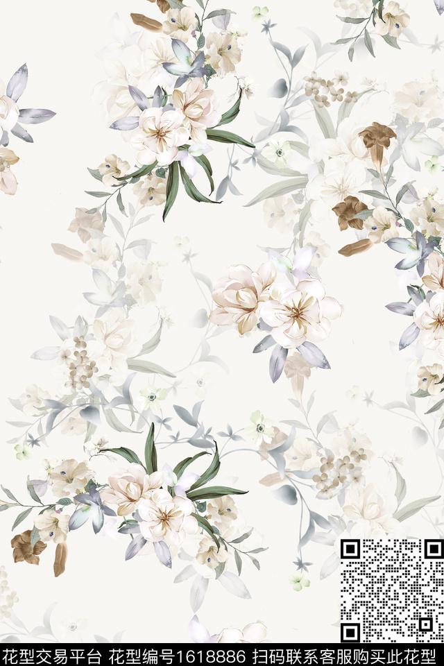 小清新影花花卉数码印花华亿平台下载（图片编号: 1618886） - 瓦栏（Walan）