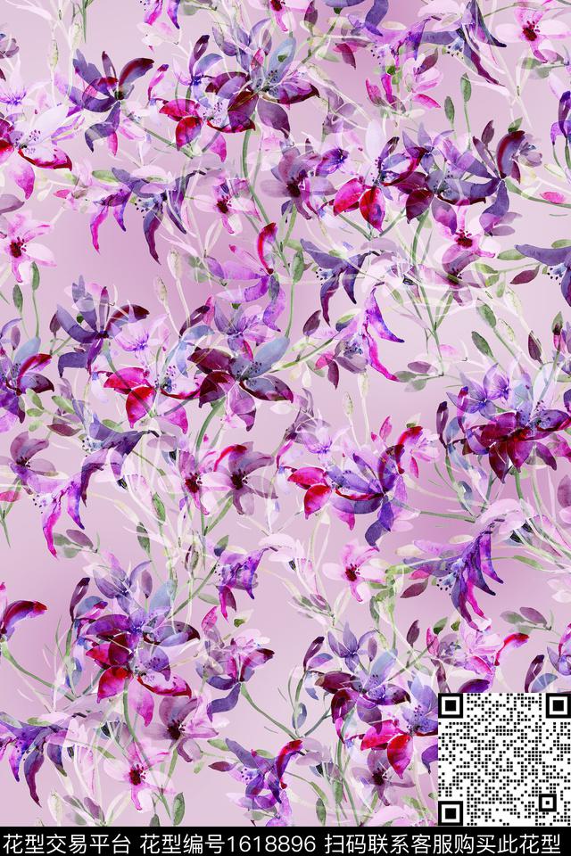 花卉水彩花卉影花数码印花华亿平台下载（图片编号: 1618896） - 瓦栏（Walan）