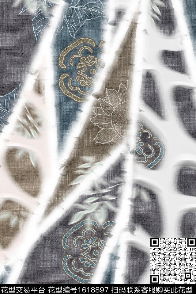 中国风花卉混合拼接数码印花华亿平台下载（图片编号: 1618897） - 瓦栏（Walan）
