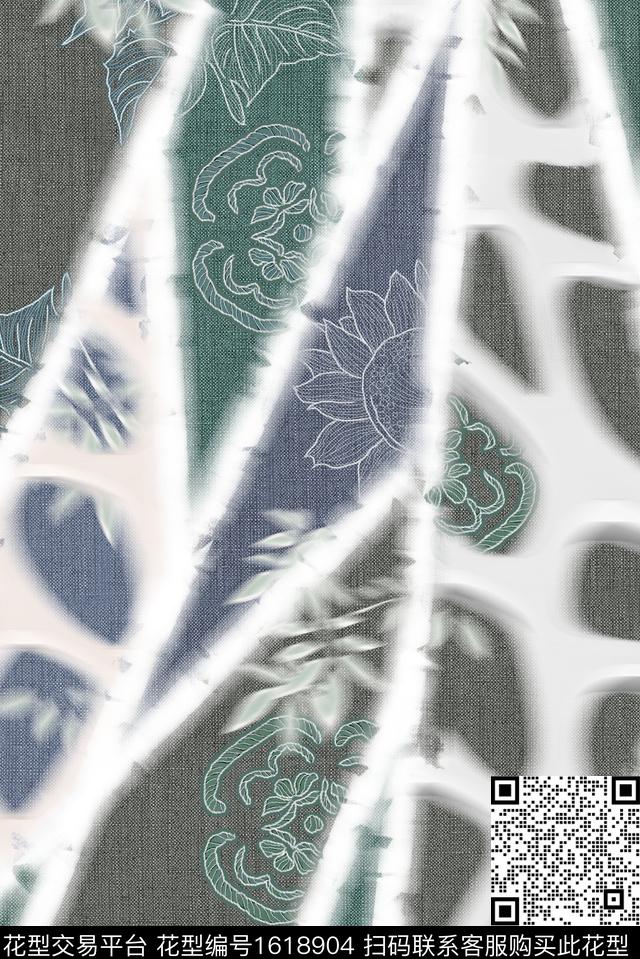 中国风花卉混合拼接数码印花华亿平台下载（图片编号: 1618904） - 瓦栏（Walan）