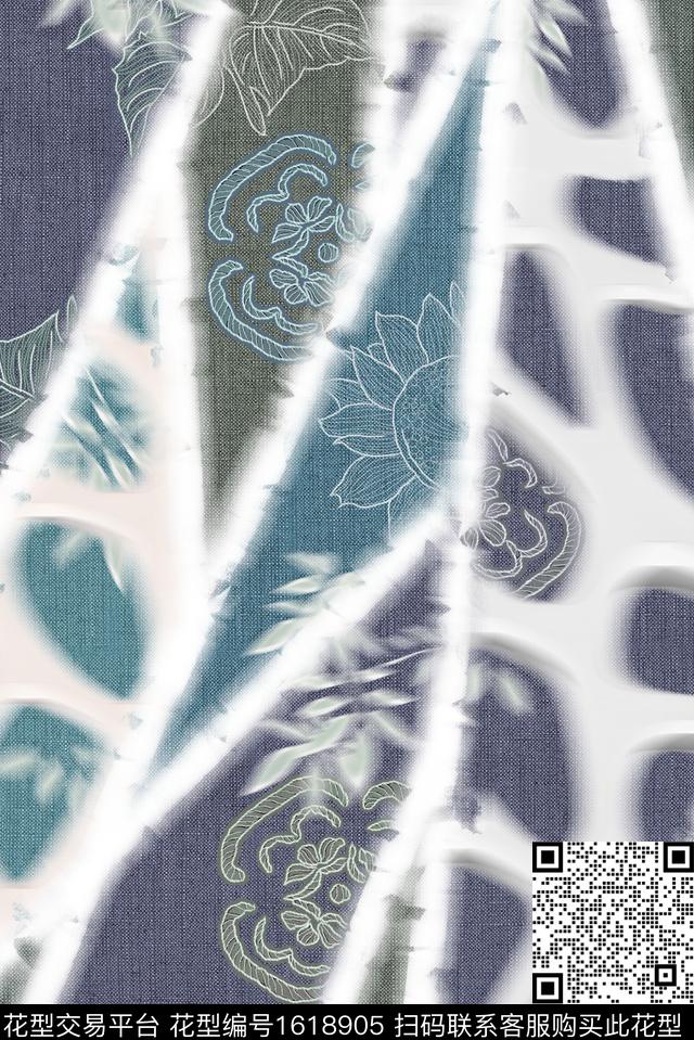 中国风花卉混合拼接数码印花华亿平台下载（图片编号: 1618905） - 瓦栏（Walan）