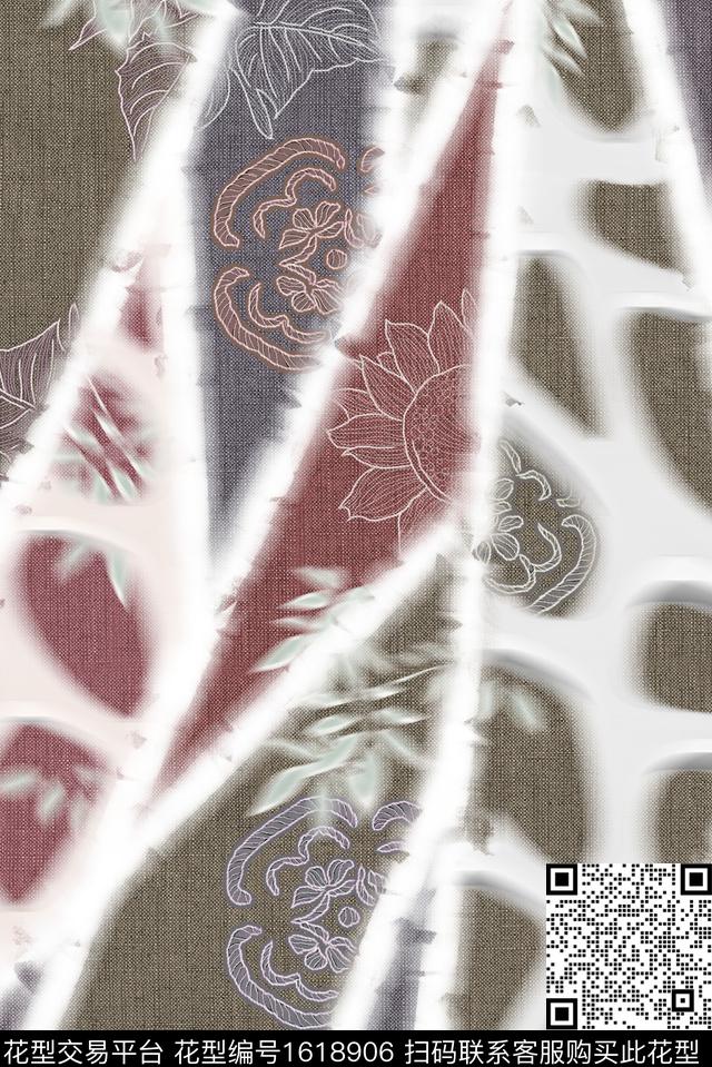 中国风花卉混合拼接数码印花华亿平台下载（图片编号: 1618906） - 瓦栏（Walan）