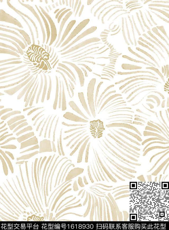 大花素雅水彩花卉数码印花华亿平台下载（图片编号: 1618930） - 瓦栏（Walan）