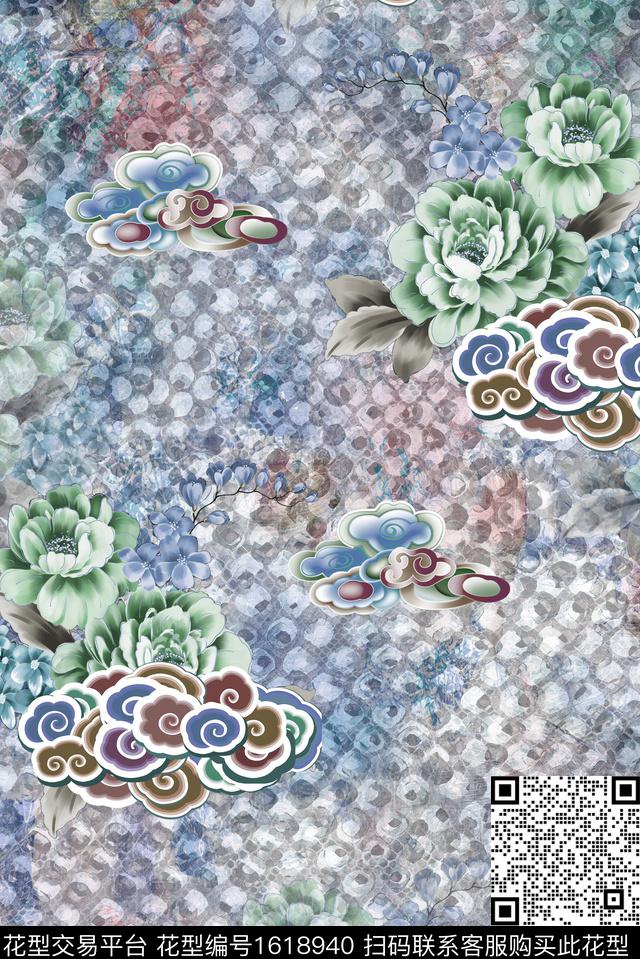 晕染肌理动物纹水彩花卉数码印花华亿平台下载（图片编号: 1618940） - 瓦栏（Walan）