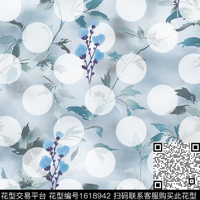 花卉波点水彩花卉数码印花华亿平台下载（图片编号: 1618942） - 瓦栏（Walan）