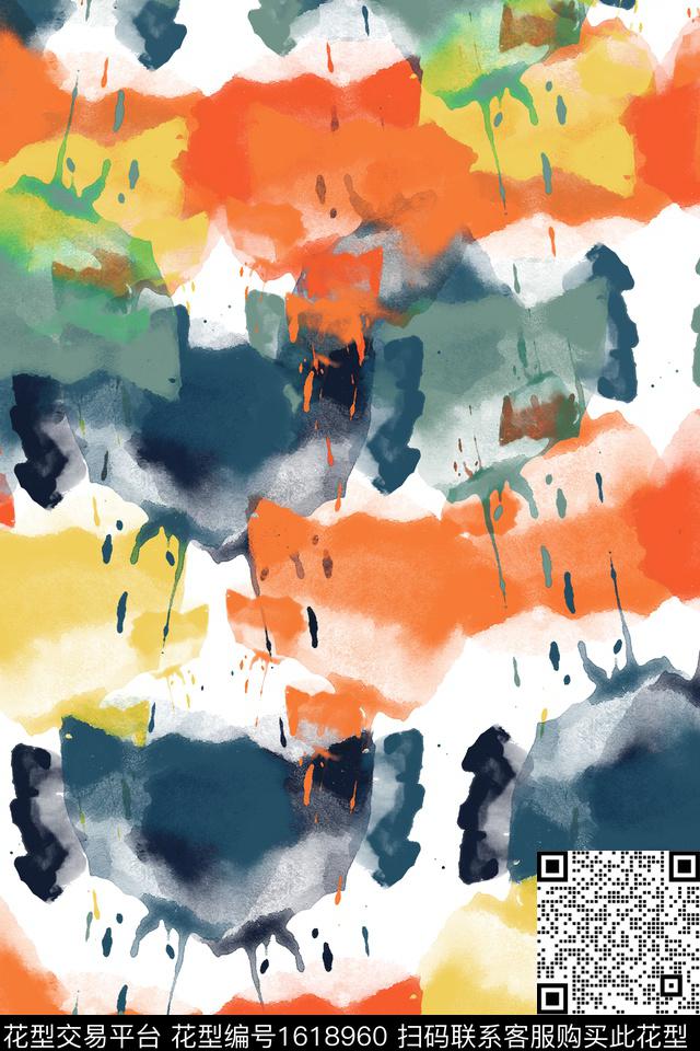 水彩抽象晕染数码印花华亿平台下载（图片编号: 1618960） - 瓦栏（Walan）