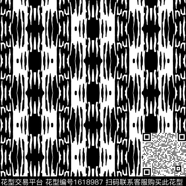对称抽象黑白条纹传统印花华亿平台下载（图片编号: 1618987） - 瓦栏（Walan）