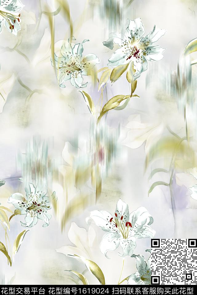 小清新真丝花卉数码印花华亿平台下载（图片编号: 1619024） - 瓦栏（Walan）